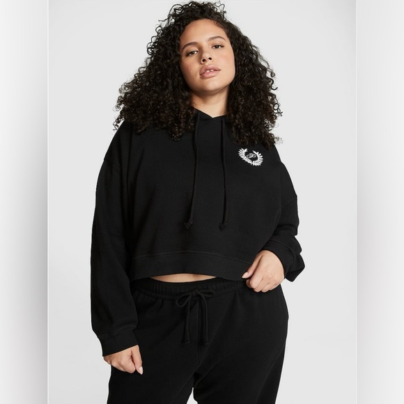 Victoria's Secret PINK Collection Ivy Fleece Super Cropped Hoodie Size XL Black - Picture 1 of 3